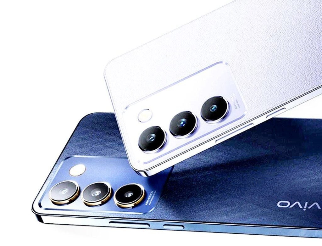 The image shows the Vivo V30 Lite in two colours