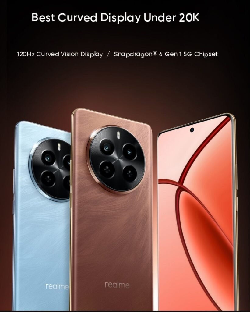 The image Shows the Realme P1 pro in three colour option as it takes the 2nd spot in our Top 5 Best 5G Smartphones 