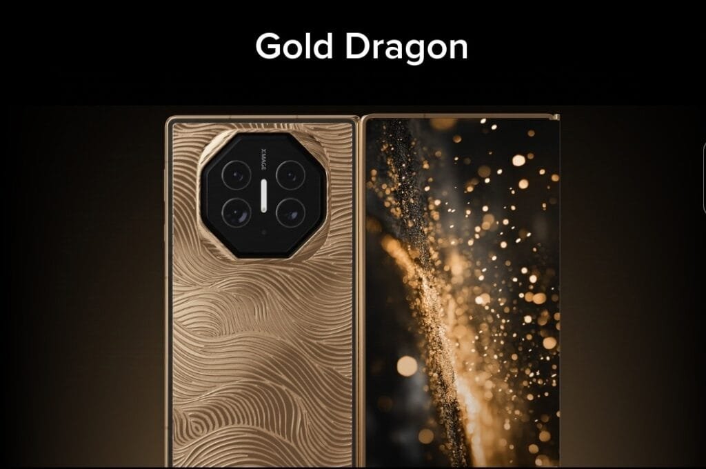 The image shows the Gold edition of Huawei mate XT