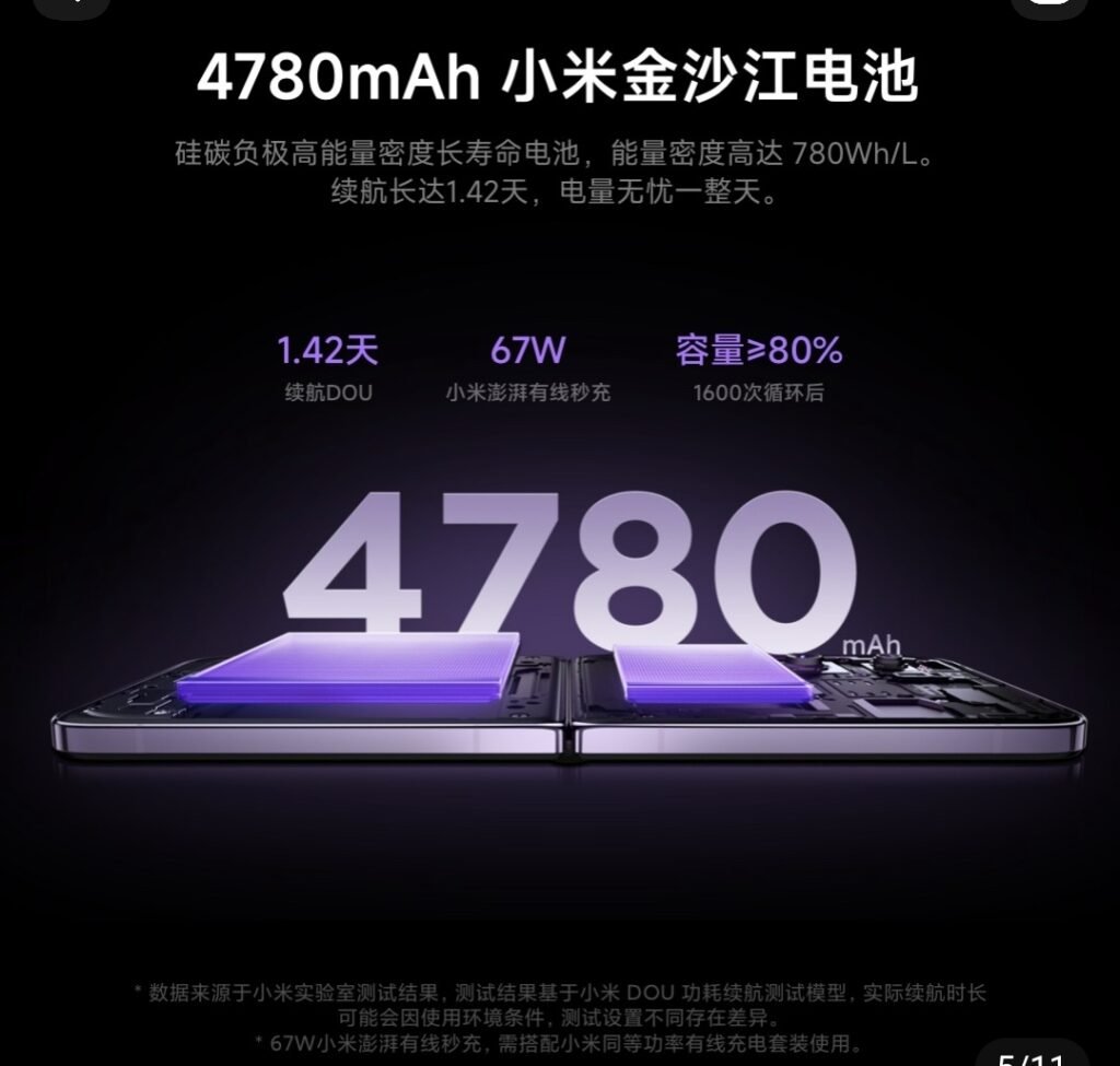 The image shows the Xiaomi Mix Flip battery