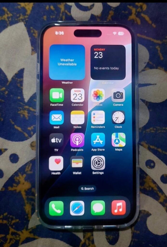 The image shows the iPhone 16 display and front display