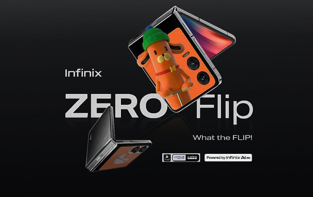 The image shows the infinix Zero flip phone as a feature photo