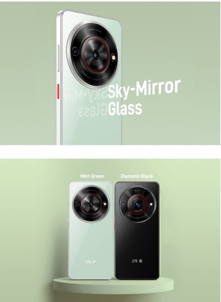 The image shows the ZTE Blade A75 in various colours. 